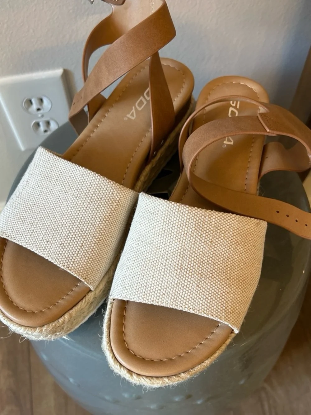 Soda Cream and Tan Espadrille Platform Sandals